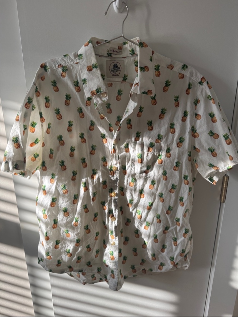 Men's White Pineapple Print Short-Sleeve Button-Down Shirt